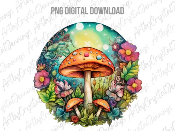 Download Vibrant Retro Floral Mushroom PNG - Premium Resources