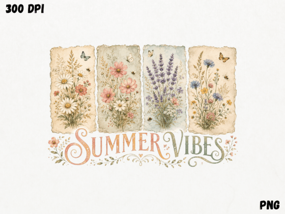 Download Summer Vibes Vintage Floral Tags PNG, Co - Summer vibes Collection