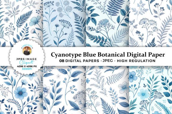 Download Cyanotype Blue Botanical Digital Paper - Type Collection