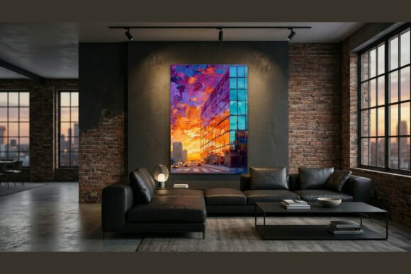Download Vibrant Sunset Cityscape Impasto - Premium Resources