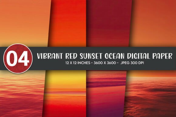 Download Vibrant Red Sunset Ocean Digital Paper - Premium Resources