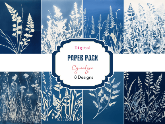 Download Cyanotype Blue Botanical Digital Paper - Type Collection